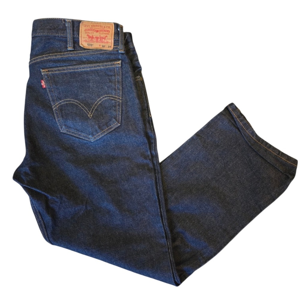 Y2K Levis 505 Mens Dark Indigo Straight Fit Denim Jeans 38x29